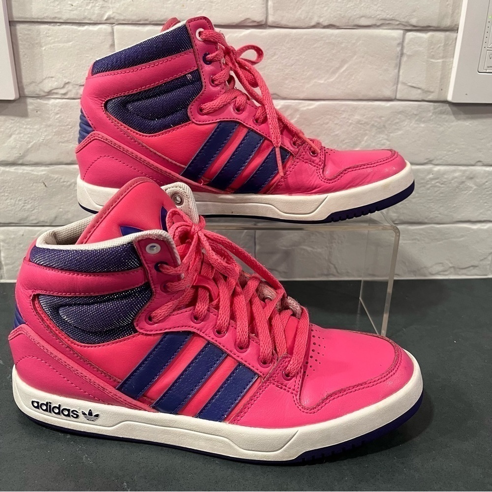 WOMENS sz 6 ADIDAS Court attitude hot pink purple HIGH TOP SNEAKERS